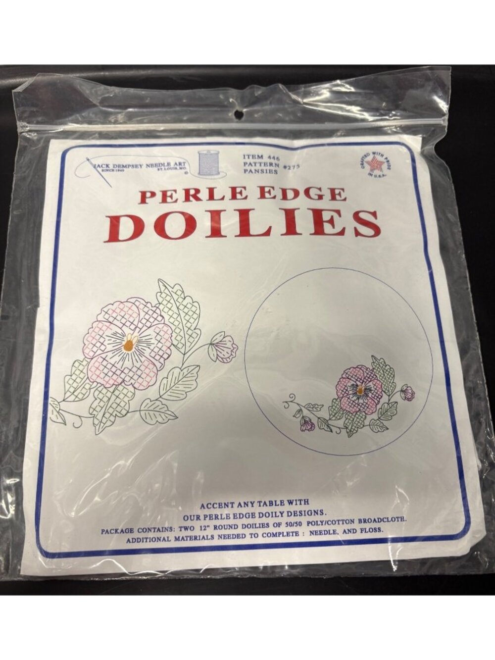 Perle Edge Doilies Pansies Jack Dempsey Needle Art 12" Embroidery Doilies #446